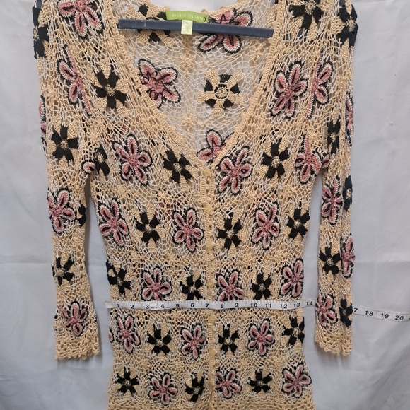 Sigrid Olsen Granny Square 3/4 Sleeve Silk Blend Sheer Cardigan Top Sz M EUC - Picture 7 of 9